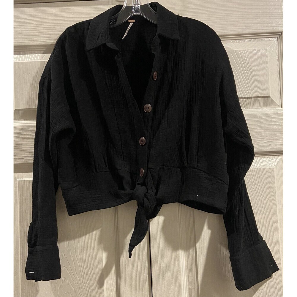 Free People Women's Jacket XS Black 100% Cotton Bomber Shacket